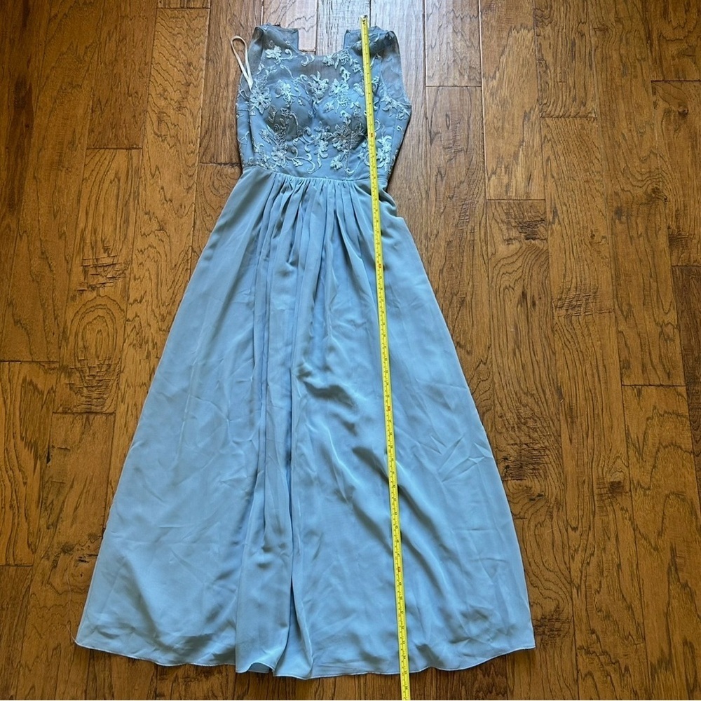 KF Bridal Sleeveless Blue Lace Chiffon Gown Size 2 Formal Prom Evening - Picture 2 of 8